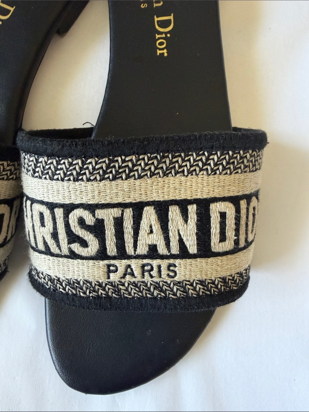 Christian Dior Black and Cream Logo Espadrille Slide Size 37 Made in Italy Sold - Picture 3 of 13